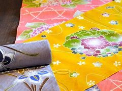 Brightly dyed Kyo Yuzen fabrics