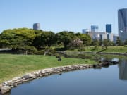 Japanese garden in Tokyo with lake