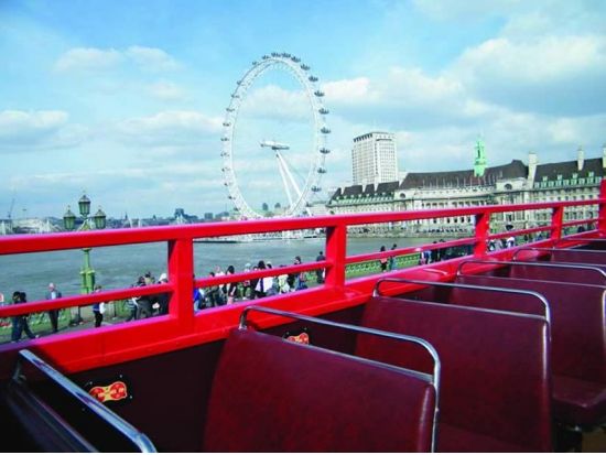 オープントップバス乗車！ロンドン半日観光ツアー　テムズ川クルーズ＋大観覧車ロンドンアイ搭乗付き＜英語ガイド＞