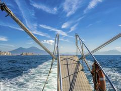 Leaving Naples to Capri and Vesuvius view