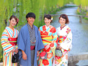 Group of friends posing in kimono