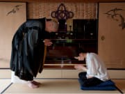 Bowing during Zazen meditation in a Kyoto temple