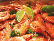 shrimp-prawn with lime and parsley garnish