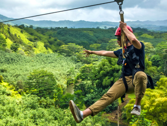 カウアイ島 ジップライン7本　ハイキング+天然プールでの遊泳付き＜英語インストラクター／リフエ近郊／昼食付き＞
