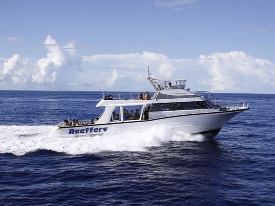 Riding a chartered boat in Okinawa