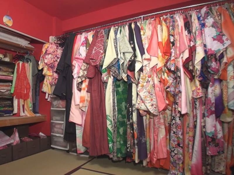 A large selection of bright kimonos