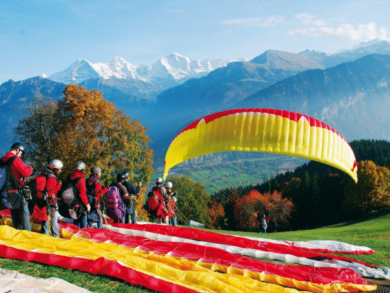 アルプスの絶景を空から堪能！タンデム・パラグライダー＜ホテルお迎えオプション有り／インターラーケン発＞