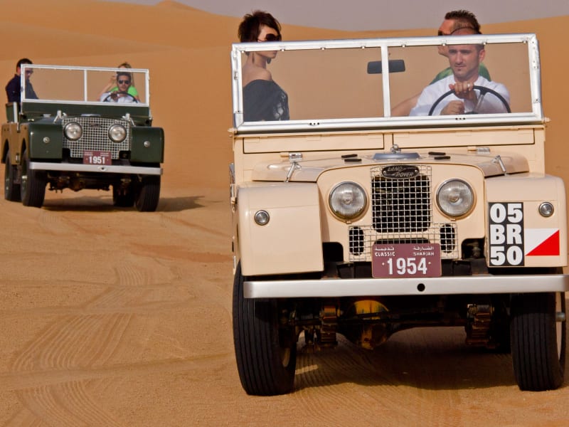 UAE, Dubai, Desert, Vintage 1950s Land Rover