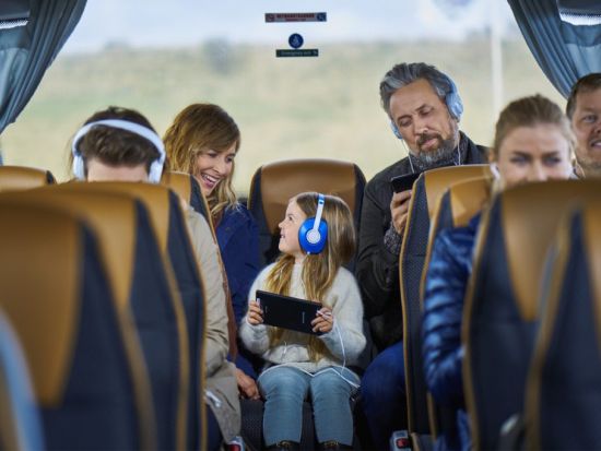 bus, audio guide, headphones, family