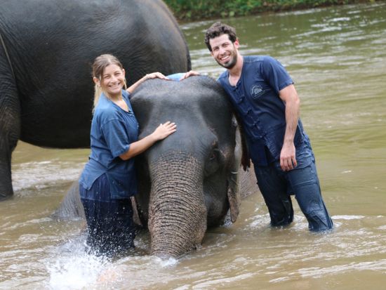 象使い体験ツアー 1人につき1頭の象を担当！象乗り＋水浴び＋餌やりなど象との触れ合いを楽しむ　嬉しい写真データ付き＜送迎／日本語ガイド選択可／昼食＞