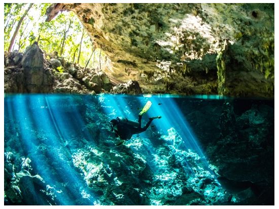 絶景セノーテでファンダイビング！選べる行先 ドス・オホスorチャックモール＆ククルカン＜貸切／昼食／日本人インストラクター／2ダイブ／カンクン発＞