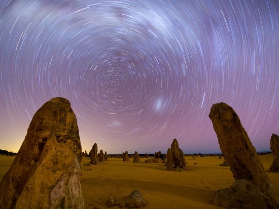 Startrails and Milky Way over The Pinnacles, Nambung National Park, Cervantes, Grahame Kelaher 110177