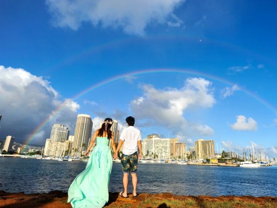 ハワイ　ビーチ＆タウンフォト　選べる撮影場所はカイルアまたはノースショア　サンセット・星空撮影オプションや人気カメラマン確約プランあり（撮影・衣装・メイク有無）