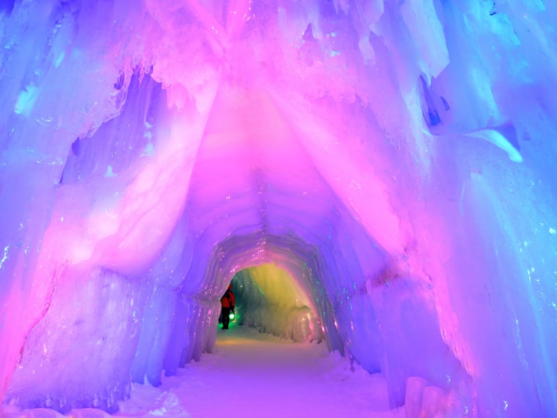 Enter an illuminated ice cave in Sapporo