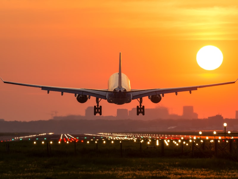 Airplane Landing Sunset