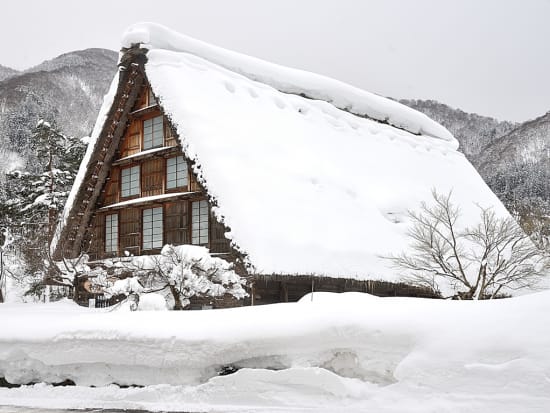 Gassho-zukuri open-air museum in winter with snow