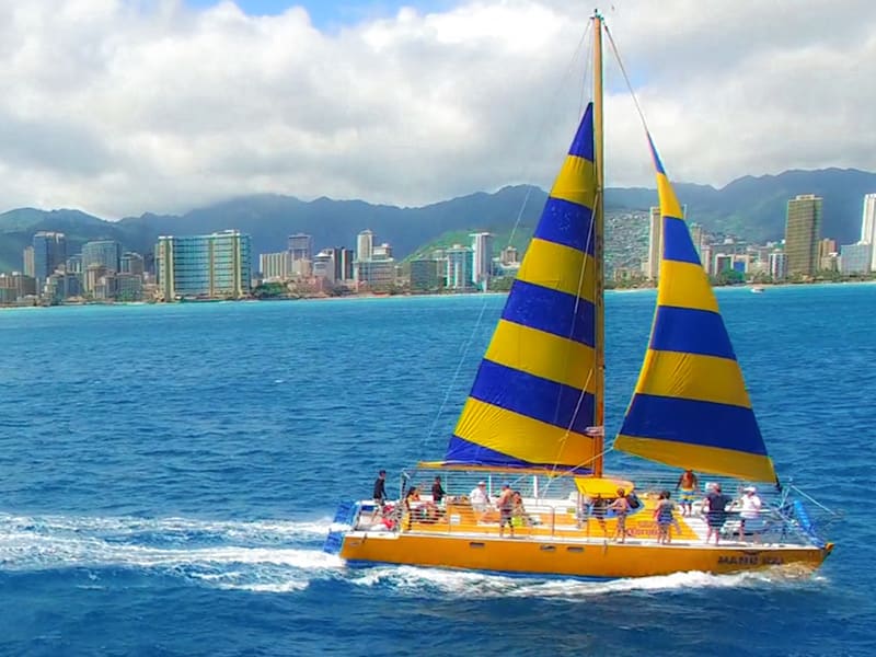 Manu Kai Catamaran Private Waikiki Turtle Canyon Snorkel Sail Open Now Tours Activities Fun Things To Do In Oahu Hawaii Veltra