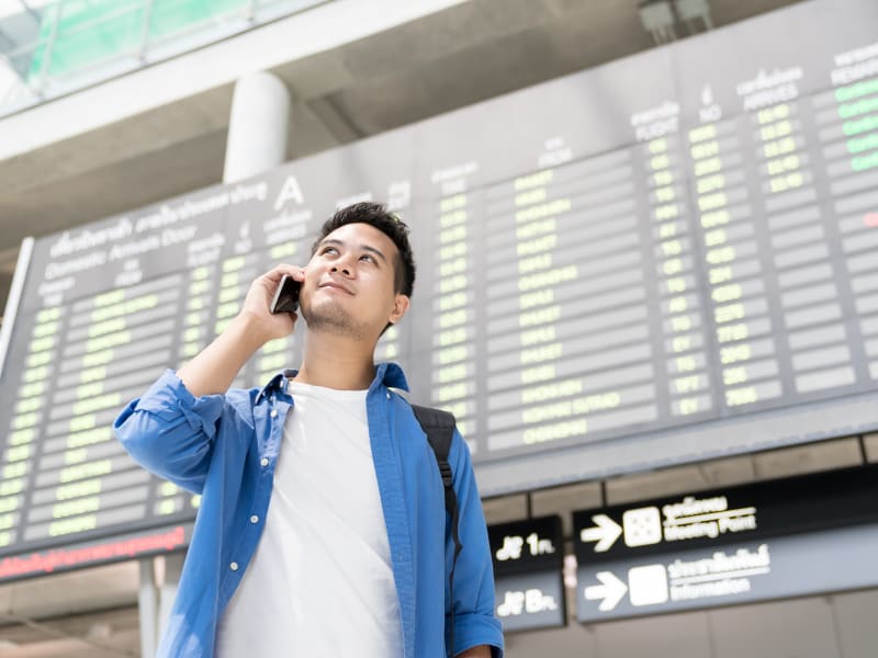 man, airport, phone, travel