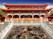 Wen Wu Temple dragon emblems in front, Taiwan tour