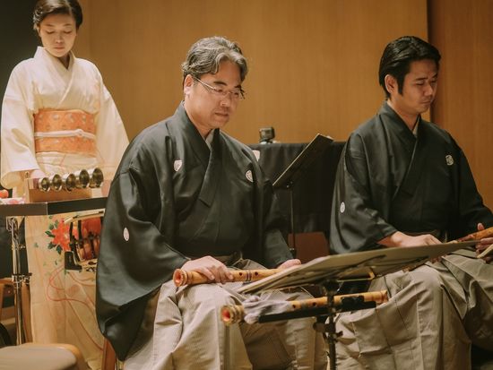 Japanese musicians in kimono hakama