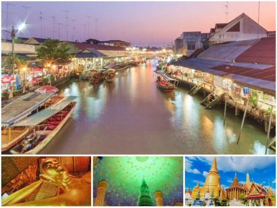 バンコク寺院巡り＋アンパワー水上マーケット観光ツアー 定番3大寺院＋ワットパクナム＋蛍鑑賞ナイトクルーズ＜1日／ワットアルンを望む川沿いレストランでのランチ付＞