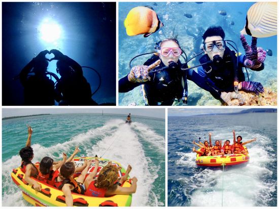 【青の洞窟＆絶叫アクティビティ】ボートでGO！青の洞窟体験ダイビング＆絶叫ウォータートイ★GoPro水中写真★専属水中ガイド★自社専用ボート