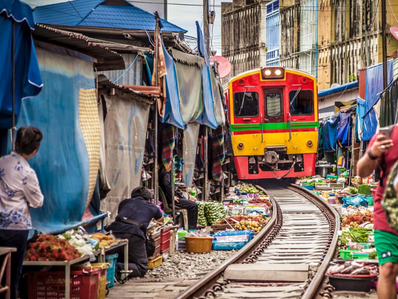 railway market and floating market tour in thailand