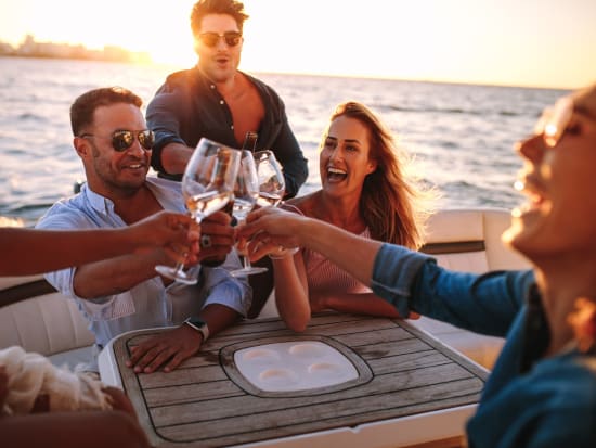 Sunset Cruise Friends Clinking Glasses