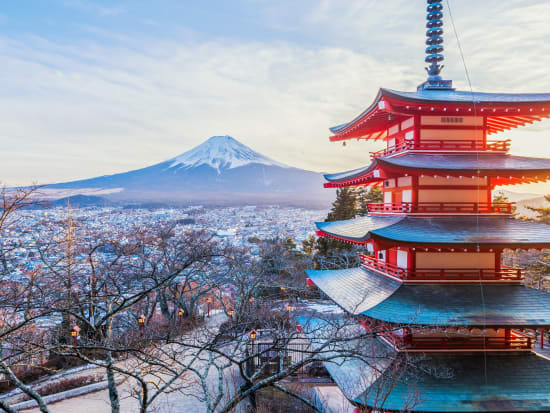 Japan_Yamanashi_Chureito Pagoda_Winter_Sunset_shutterstock_1027424146
