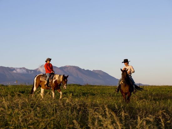 乗馬体験 エル・パティオ牧場の雄大な草原 約20～30分のホーストレッキング　360度パノラマステージで自然との一体感も堪能！＜阿蘇市＞