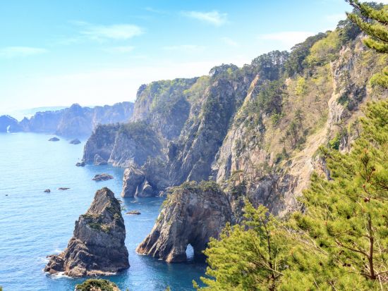 サッパ船アドベンチャーズ  ベテラン漁師が北山崎の絶景をご案内！真下から仰ぎ見る高さ200ｍの絶壁遊覧クルージング＜ガイド付き／田野畑村＞