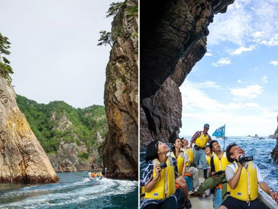 サッパ船アドベンチャーズ  ベテラン漁師が北山崎の絶景をご案内！真下から仰ぎ見る高さ200ｍの絶壁遊覧クルージング＜ガイド付き／田野畑村＞