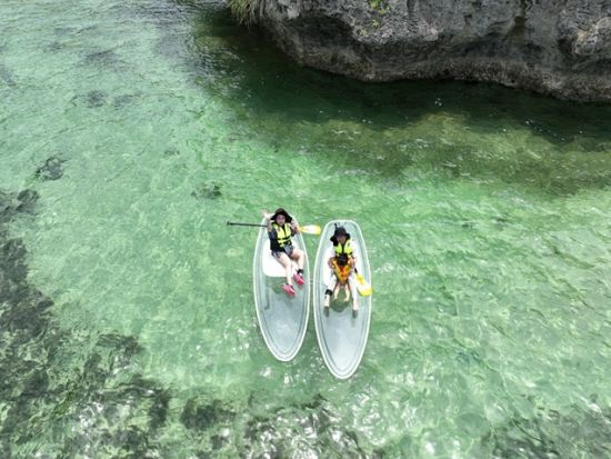 クリアSUP体験　海の上を歩いているような感覚を味わえると話題のクリアSUPで透明度抜群の石垣の海を満喫！ドローン撮影付き！貸切プランあり＜2時間／石垣市北部＞