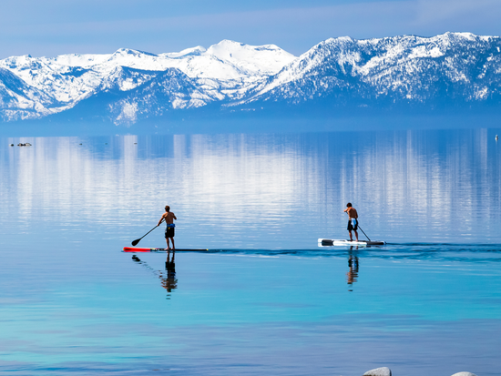 Paddle boarding on Lake Tahoe Spring