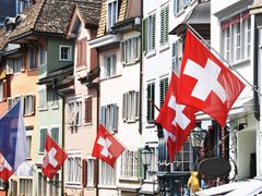 Switzerland_Zurich_Old_Street_Flags_National_Day_shutterstock_79084195