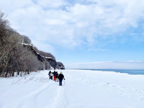 スノーシューツアー 手つかずの大自然が色濃く残る網走市能取半島氷の滝『氷瀑』をスノーシューで散策＆野生動物ウォッチングツアー＜1月～3月／午前中／網走市内発着＞