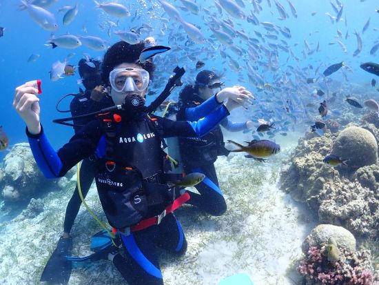 体験ダイビング  お魚ガイドと行くヒルトゥガン島orナルスアン島 水中写真プレゼント付き＜ボート／1ダイブ／GoProオプションあり＞by マリンハウスシーサー