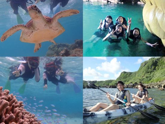 パンプキン鍾乳洞＋ウミガメシュノーケリング＋マリンアクティビティ　アクティブな1日を過ごす充実のマリンツアー！＜写真付き／少人数制／宮古島＞