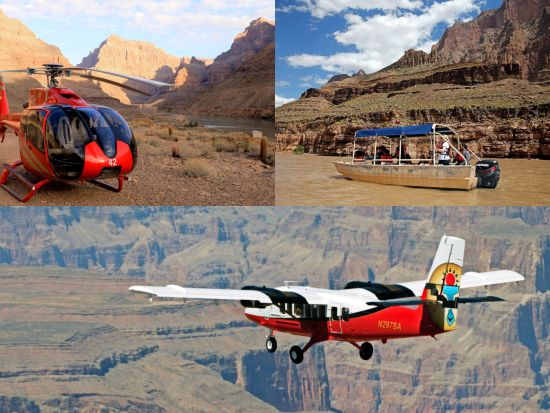 グランドキャニオン・ウエストリム＆スカイウォーク探索ツアー　小型飛行機＋ヘリコプター＋ボート利用 ＜日本語オーディオガイド／英語ドライバー＞