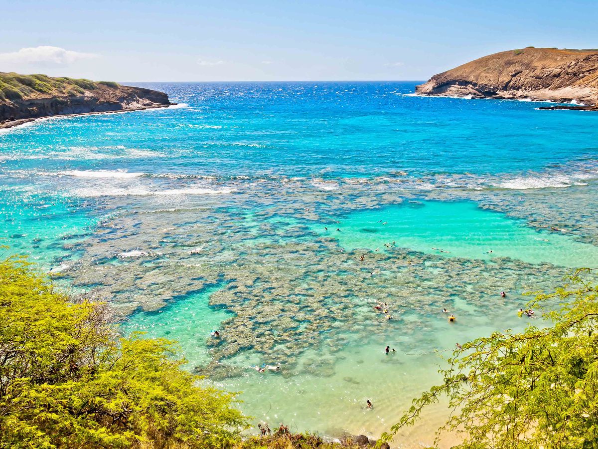 Aerial view of Hanauma Bay Nature Preserve on Oahu