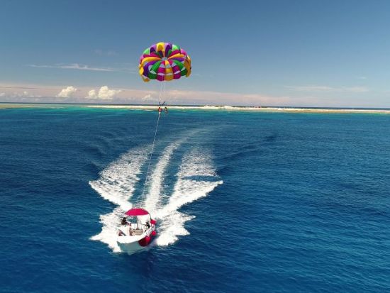 慶良間(チービシ)パラセーリング 県内最長ロープ200mで絶景を堪能！世界屈指の透明度を誇る海の上を空中散歩＜那覇発／特典付＞