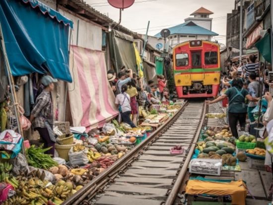 メークロン線路市場＋ワット・パクナム 　人気2大スポットを半日で観光！＜日本語ガイド／昼食付きプランあり＞