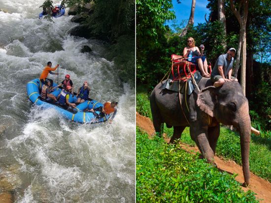 ラフティング(5km/7km)+ジップライン（フライングフォックス）+大自然の中での象乗り(エレファント・トレッキング：30分）＜終日／ホテル送迎／昼食＞