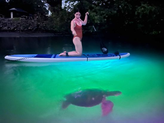 サンセット＆トワイライトSUPツアー　色とりどりに光るパドルボードで水上散歩を堪能＜2時間／英語ガイド＞by Rainbow Watersports