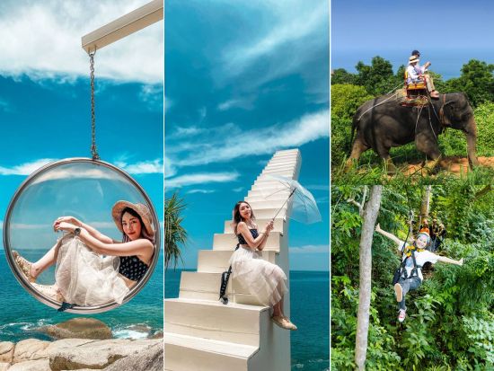 ロックビーチスウィング入場　海が見えるフォトジェニックスポットで写真を撮ろう☆象乗りやジップライン付きプランもご用意！＜ホテル送迎付き＞