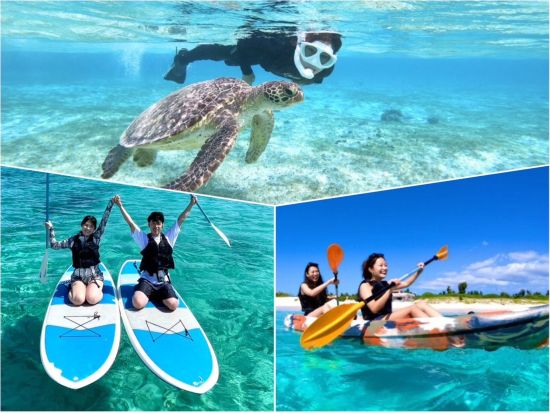 ウミガメシュノーケリングツアー 遭遇率の高さは世界有数！選べるビーチSUPorカヌー付き半日または1日プランも！＜写真無料／宮古島＞