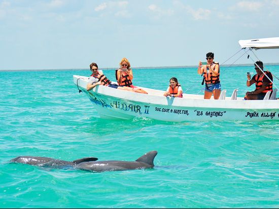 SIAN KAAN BOAT AND DOLPHIN