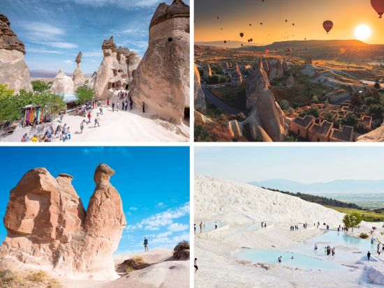 【混載】世界遺産カッパドキア＋パムッカレ 3泊4日ツアー 洞窟ホテル泊 気球体験付きプランあり＜2都市／日本語ガイド／国内航空券込／イスタンブール発＞