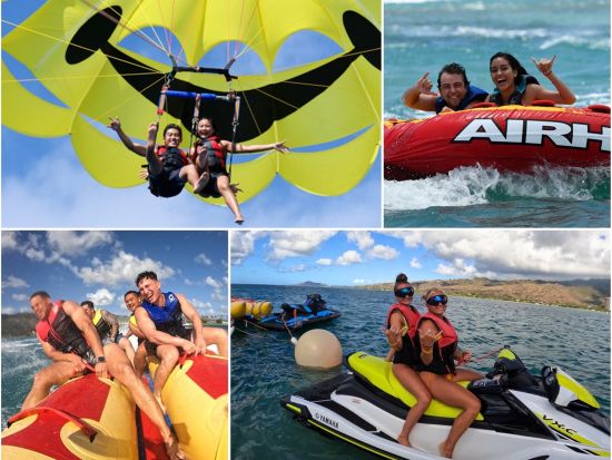 マリンスポーツパッケージ　選べる3種！パラセーリング、ジェットスキー、バンパーチューブ、バナナボートから組み合わせて遊べる！＜日本語スタッフ／ハワイカイ＞