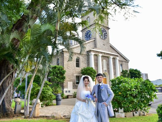ハワイ　ビーチ＆チャペルフォト　アラモアナビーチ＋カワイアハオ教会（撮影・衣装・メイク）